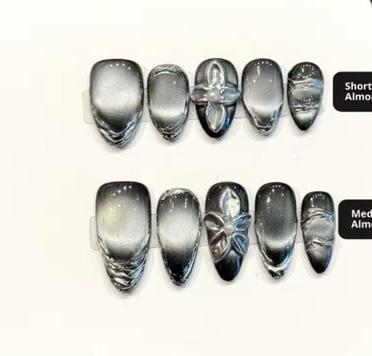 Beach Goth press on nails Black Ombre witchy Reflective Ursula Gothic mermaid
