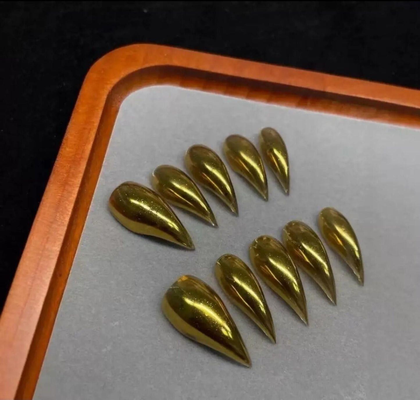 Handmade Gold Chrome CAT CLAW Press on Nails kit Dragon claw thick S/M/L
