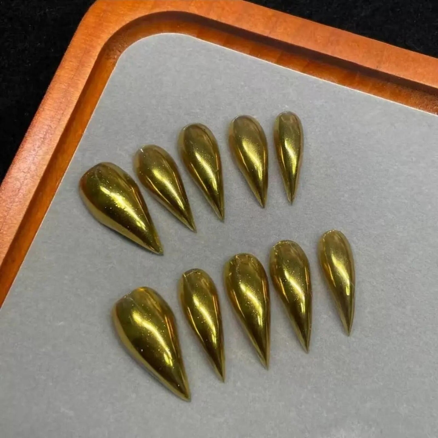 Handmade Gold Chrome CAT CLAW Press on Nails kit Dragon claw thick S/M/L