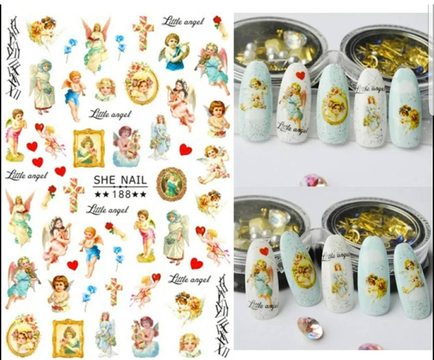 2 pack Cherub Angel Nail Stickers Art DIY Designs Decor Waterproof Decal Mani