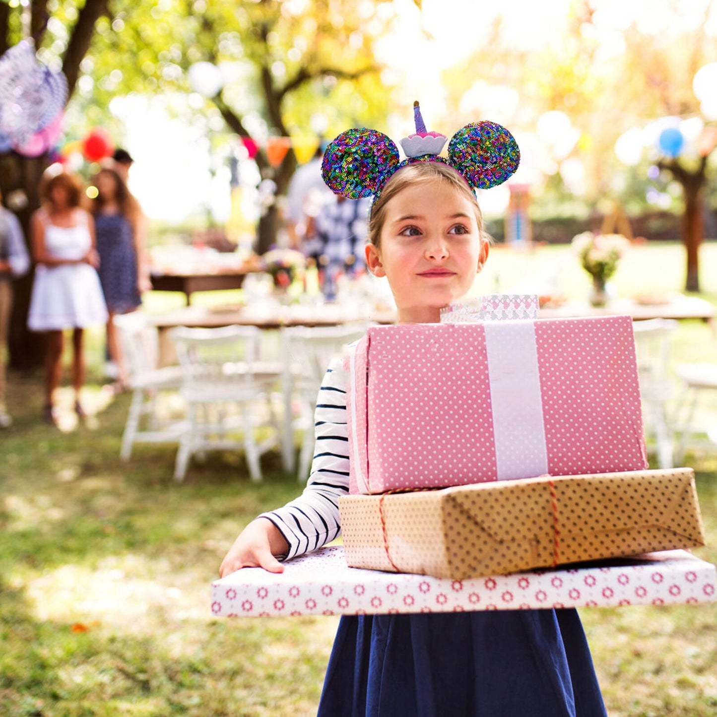 Disney Parks Happy Birthday Minnie Mickey Ears Cupcake Cake Sequined Headband