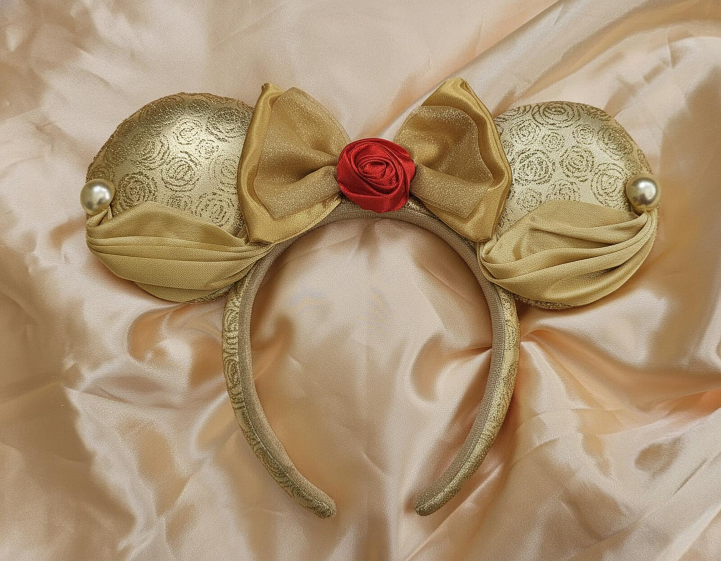 Belle Minnie Mouse Ears Mickey Bow Beauty & the Beast Headband