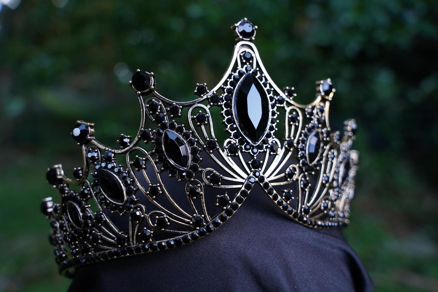 Tiered Gothic Black Crystal Crown Bridal Tiara Birthday Wedding Gift Diadem