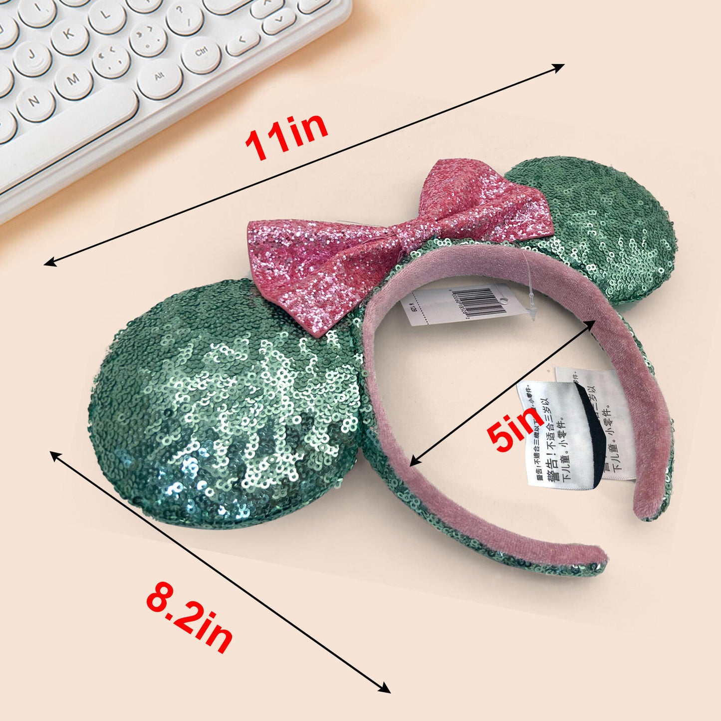 Disney Parks Pink Sugar Rush Bow Green Sequin Minnie Mouse Ears Glitter Headband