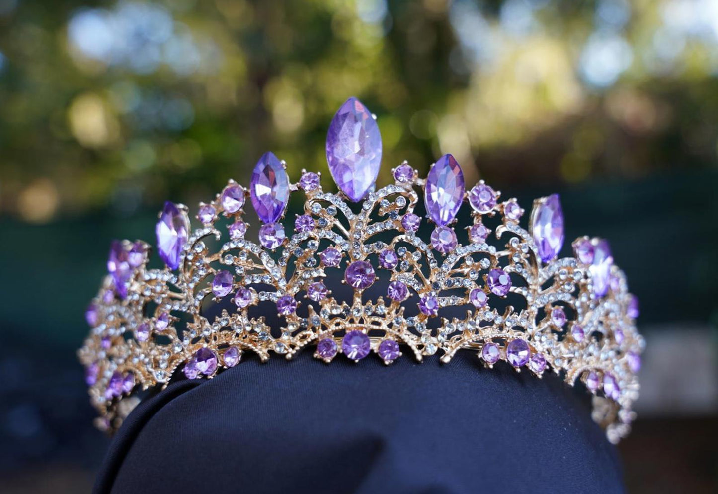 Gold Purple Crystal Tiara Bridal Gold Crown Birthday Wedding Gift Diadem Vintage