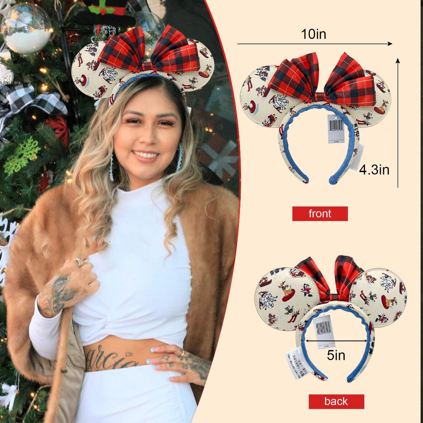 Vintage Christmas Lodge Mickey Mouse Minnie Ears Bow Headband Gifts