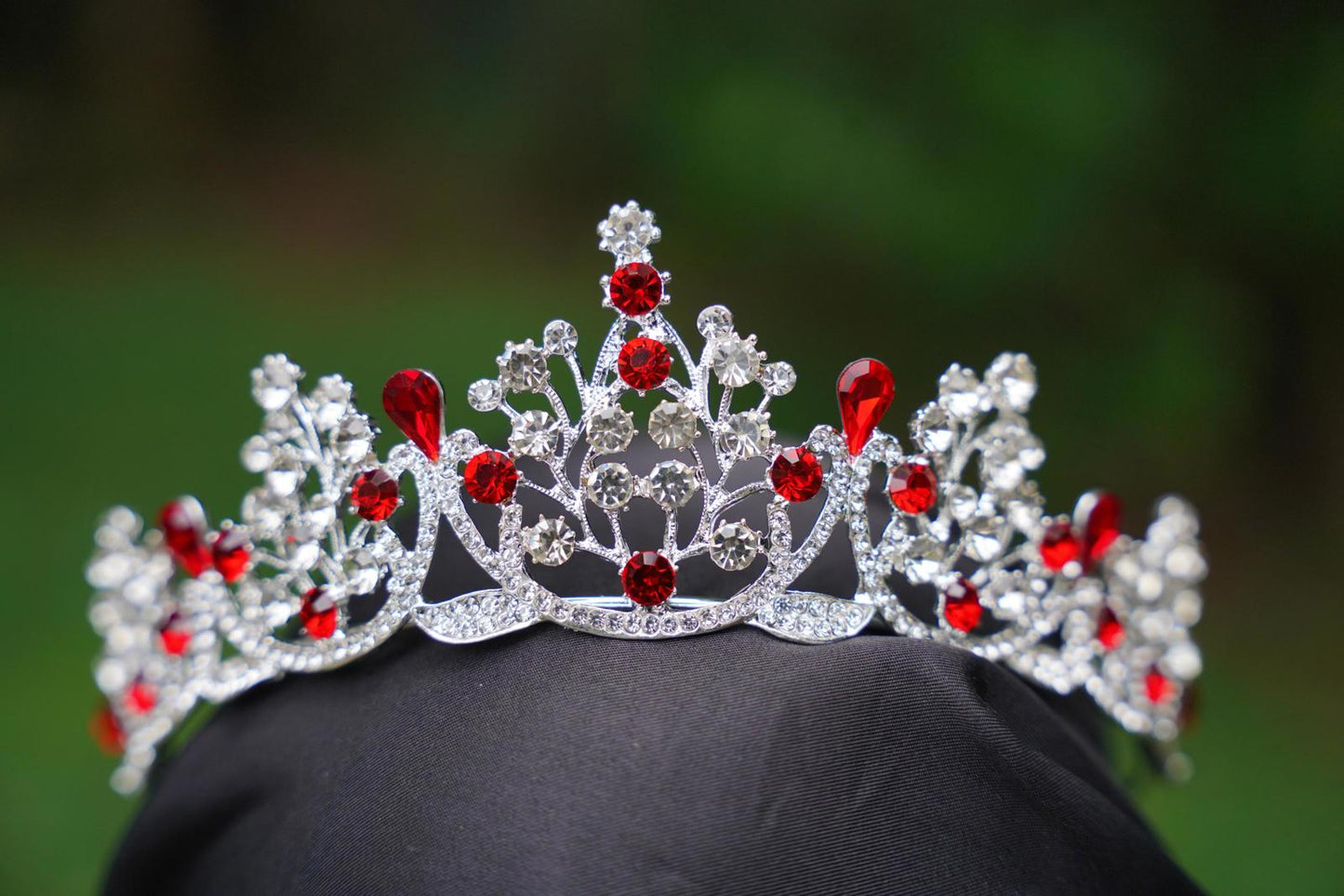 True Red Crystal Tiara Silver Bridal Crown Birthday Wedding Gift Diadem prom
