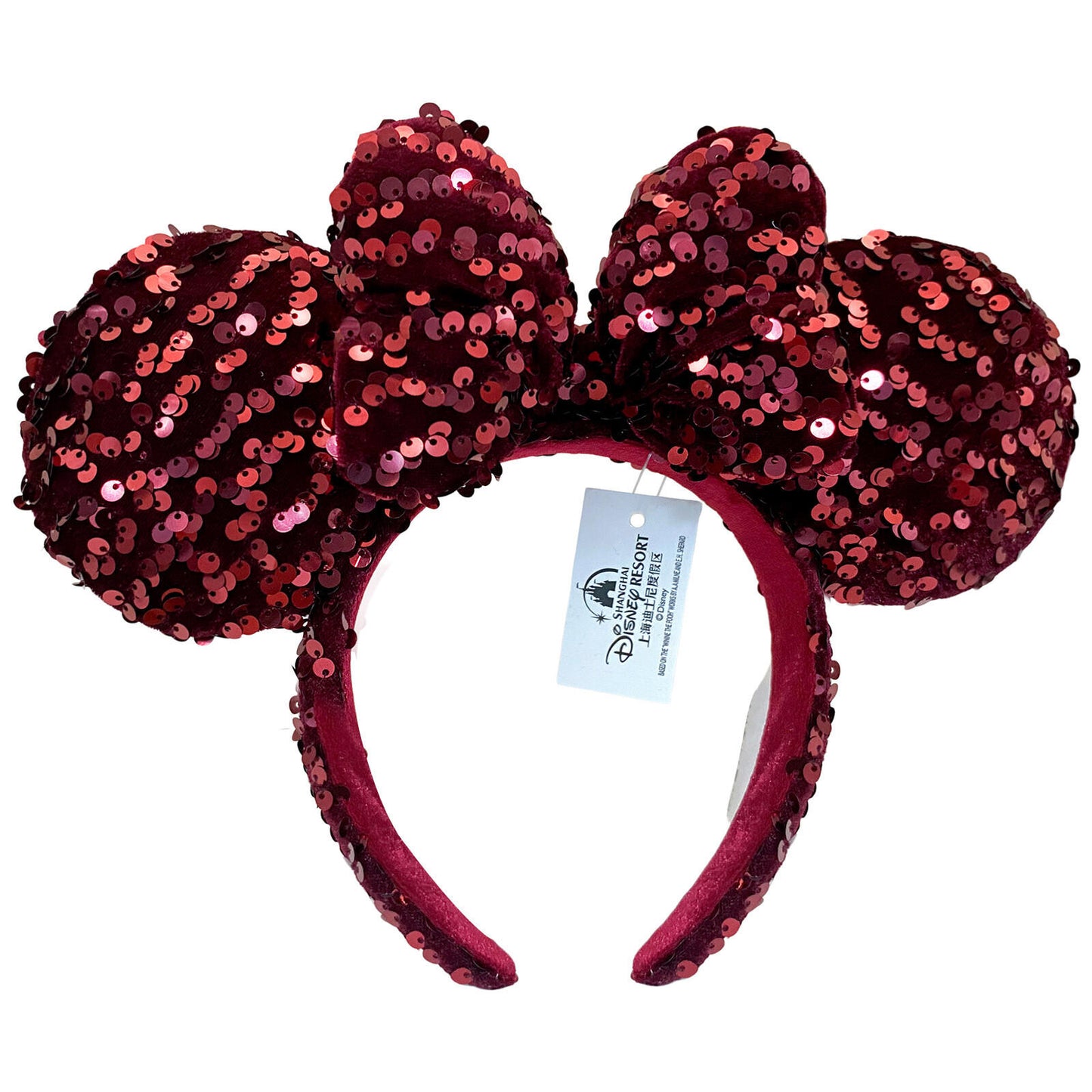 Disney Parks Dark Red Sequin Minnie Ears Headband Burgundy