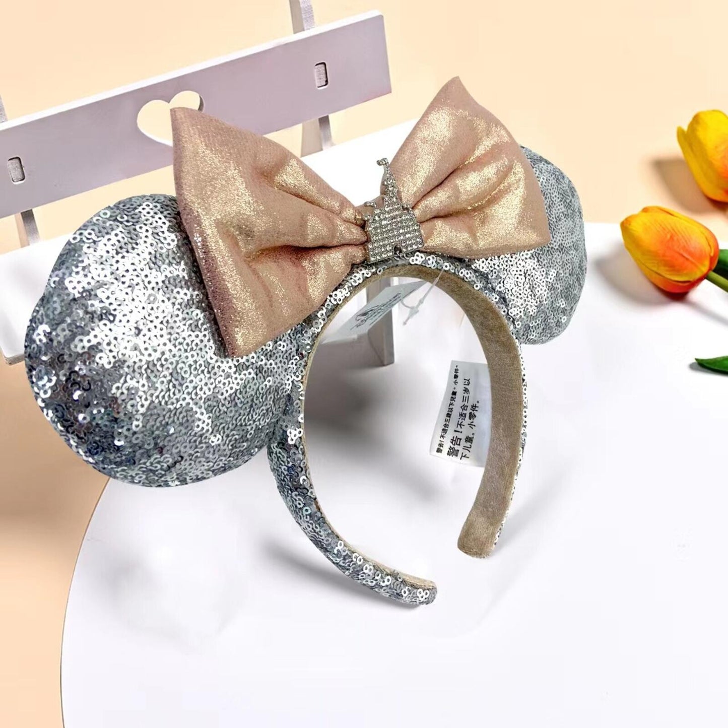 Disney Store Disneyland Paris Minnie Mouse Castle Ears Headband silver Champagne