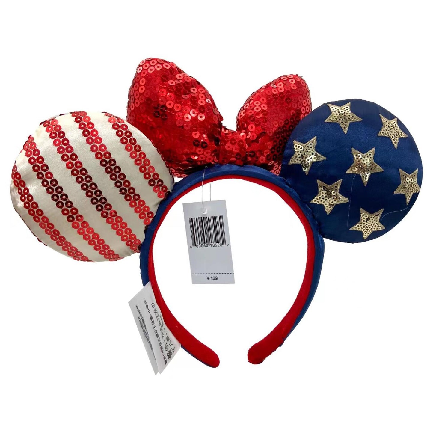 Disney Parks Bow Minnie Ears Stars USA Flag Sequins Mickey Mouse Headband 2022