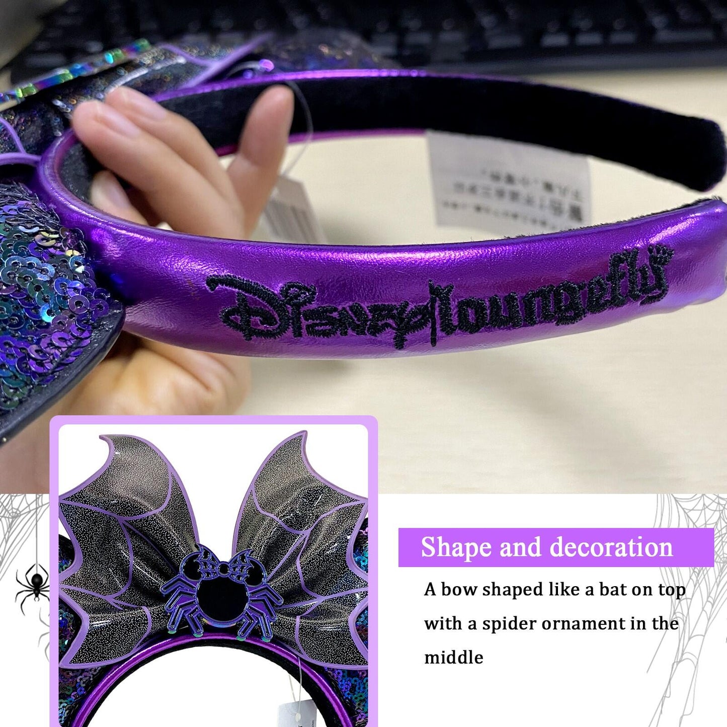 Bat Wings Minnie Ears Headband Bow black spider Halloween