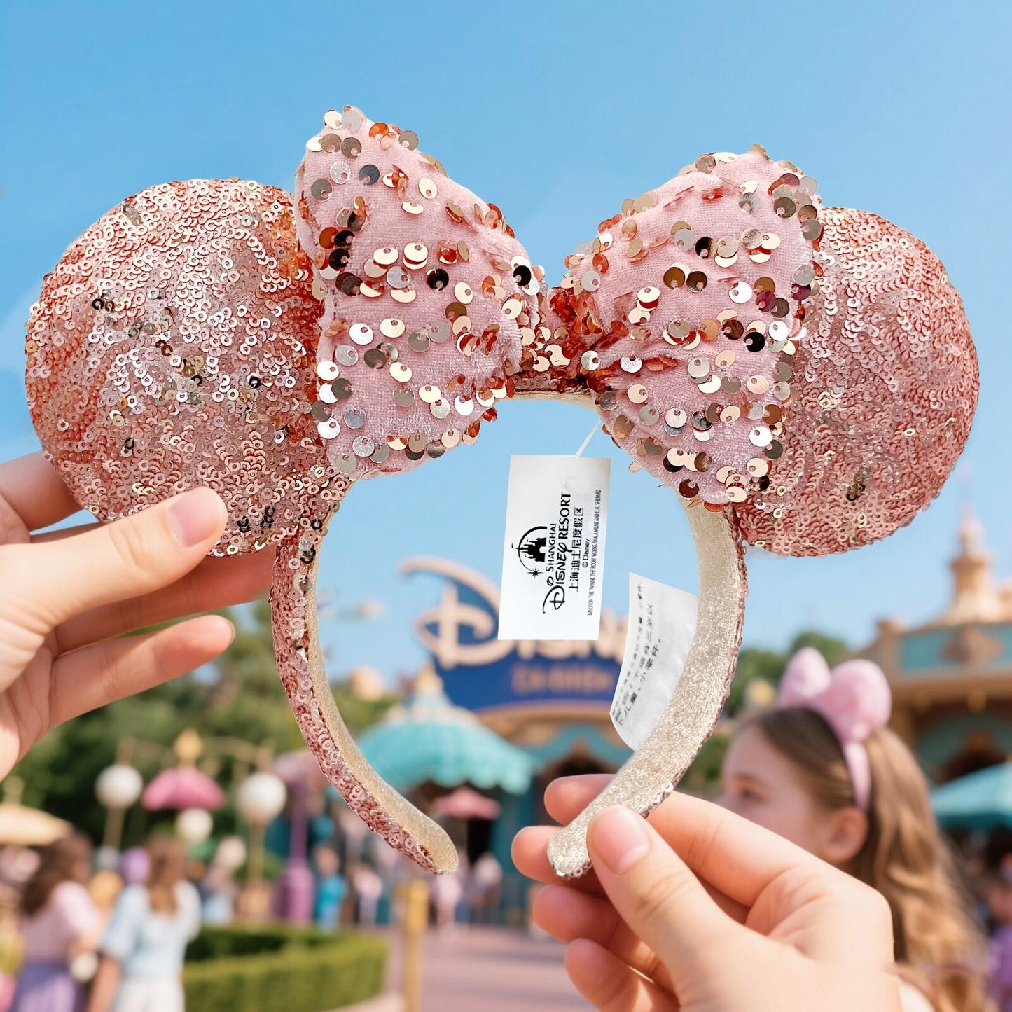 Puffy Rose Gold Sequin Minnie Mouse Ears Headband Bow