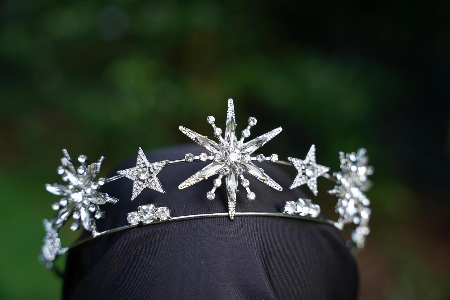 Art Deco Crystal Star Tiara: Vintage Silver Bridal Crown
