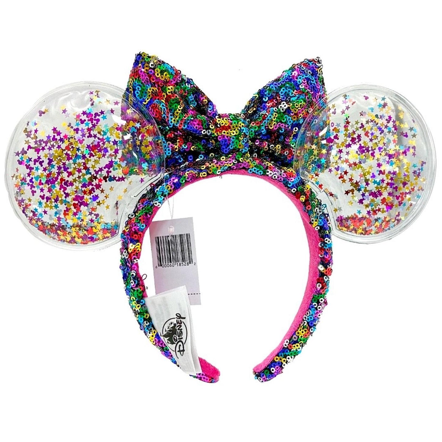 Disney Parks Bow Rainbow Confetti Sequin Minnie Mouse Ears Headband Clear