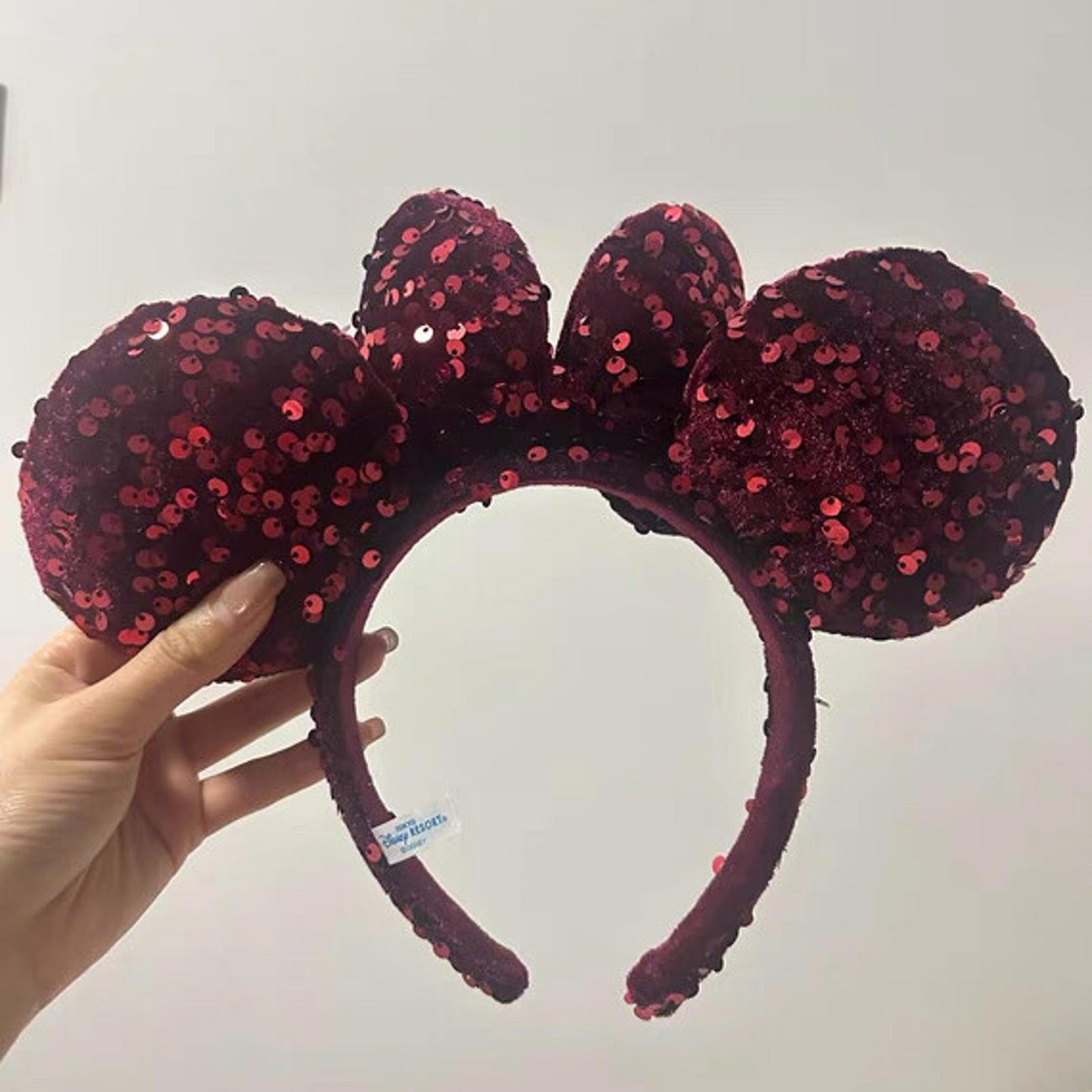 Disney Parks Dark Red Sequin Minnie Ears Headband Burgundy