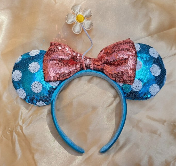 Blue Sequin Minnie Ears Daisy polka dot headband