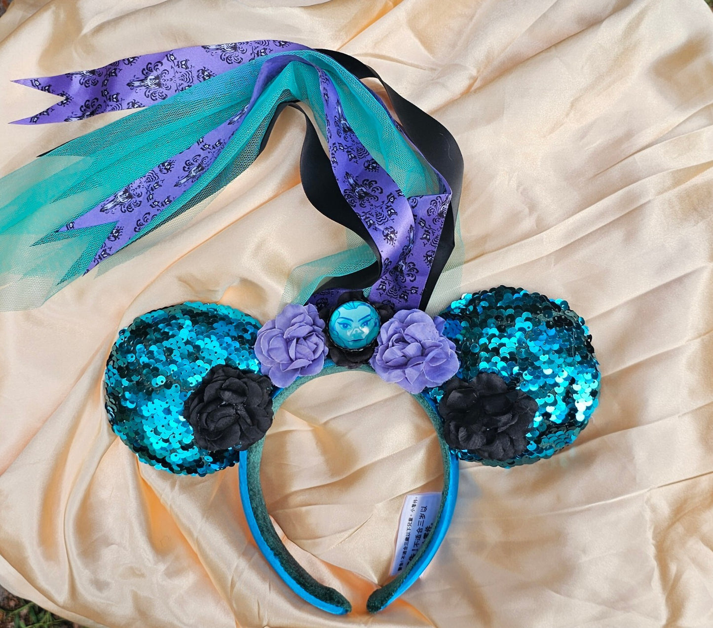 Haunted Mansion Veil Minnie Ears Leota Mickey Mouse Blue Headband
