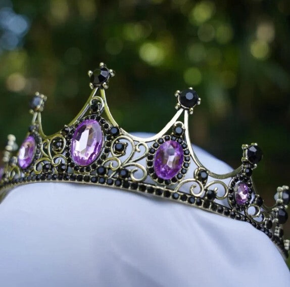 Goth Vintage Purple Tiara Crown birthday gift wedding cosplay Diadem pale gold