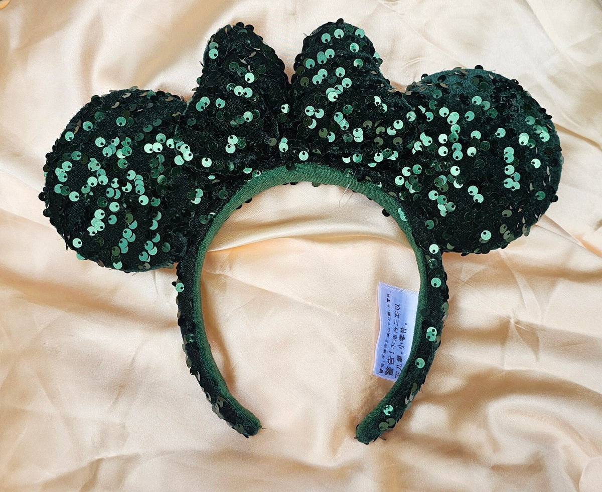 Disney Dark Green Sequin Minnie Ears Headband Bow