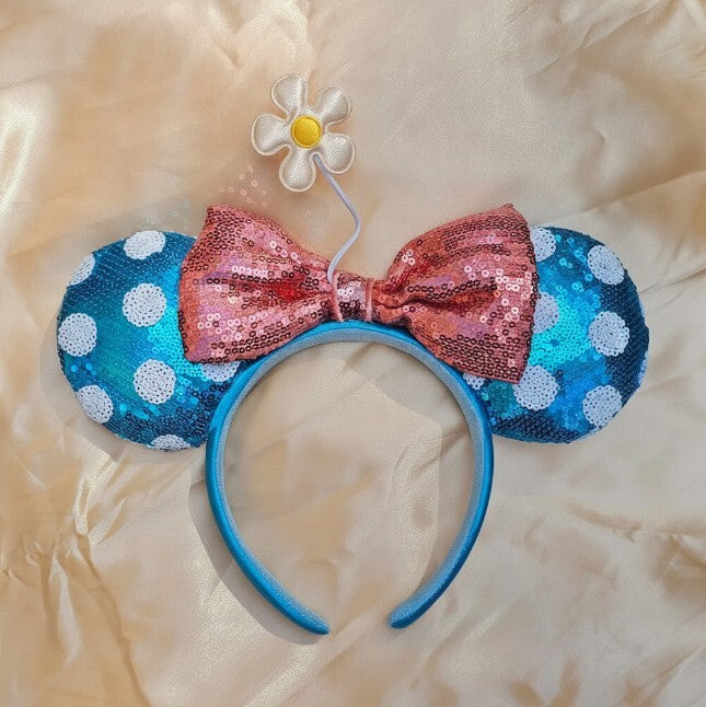Blue Sequin Minnie Ears Daisy polka dot headband