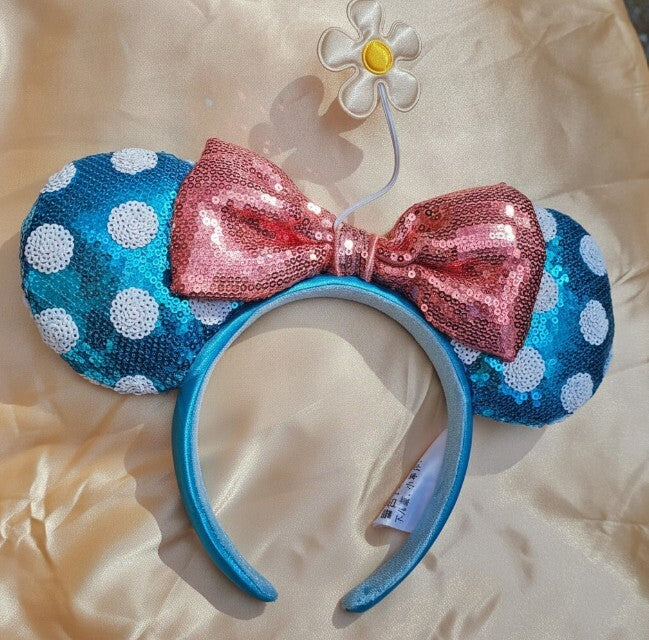 Blue Sequin Minnie Ears Daisy polka dot headband