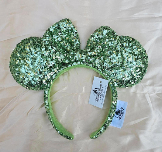 Disney Parks Green Sequin Minnie Mouse Ears Sequin Bow Exclusive Rare Headband