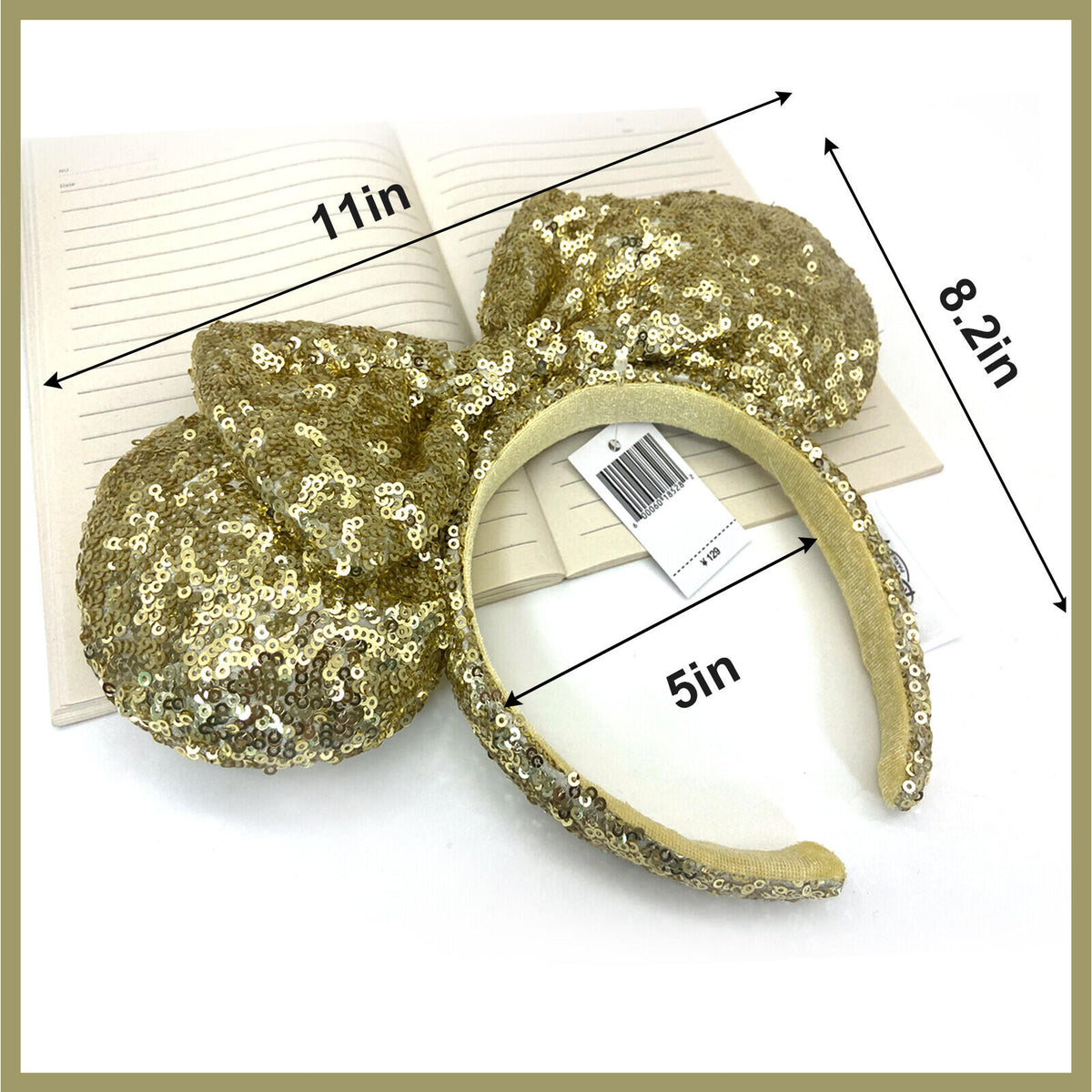 Disney Parks Gold Sequin Minnie Mickey Ears Bow Headband US