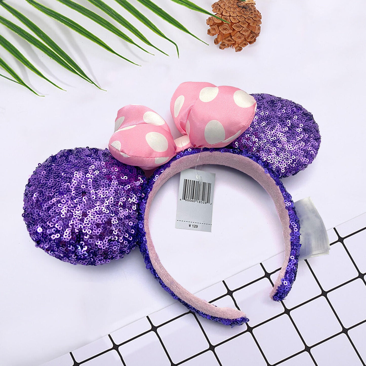 Purple Sequin Pink Polka Dot Bow Minnie Mickey Mouse Ears