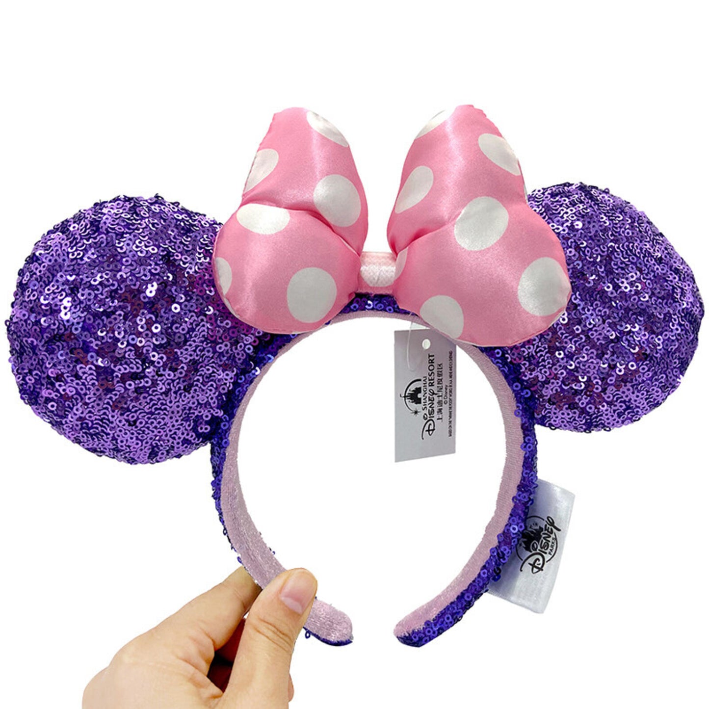 Disney Parks Headband Purple Sequin Pink Polka Dot Bow Minnie Mickey Mouse Ears