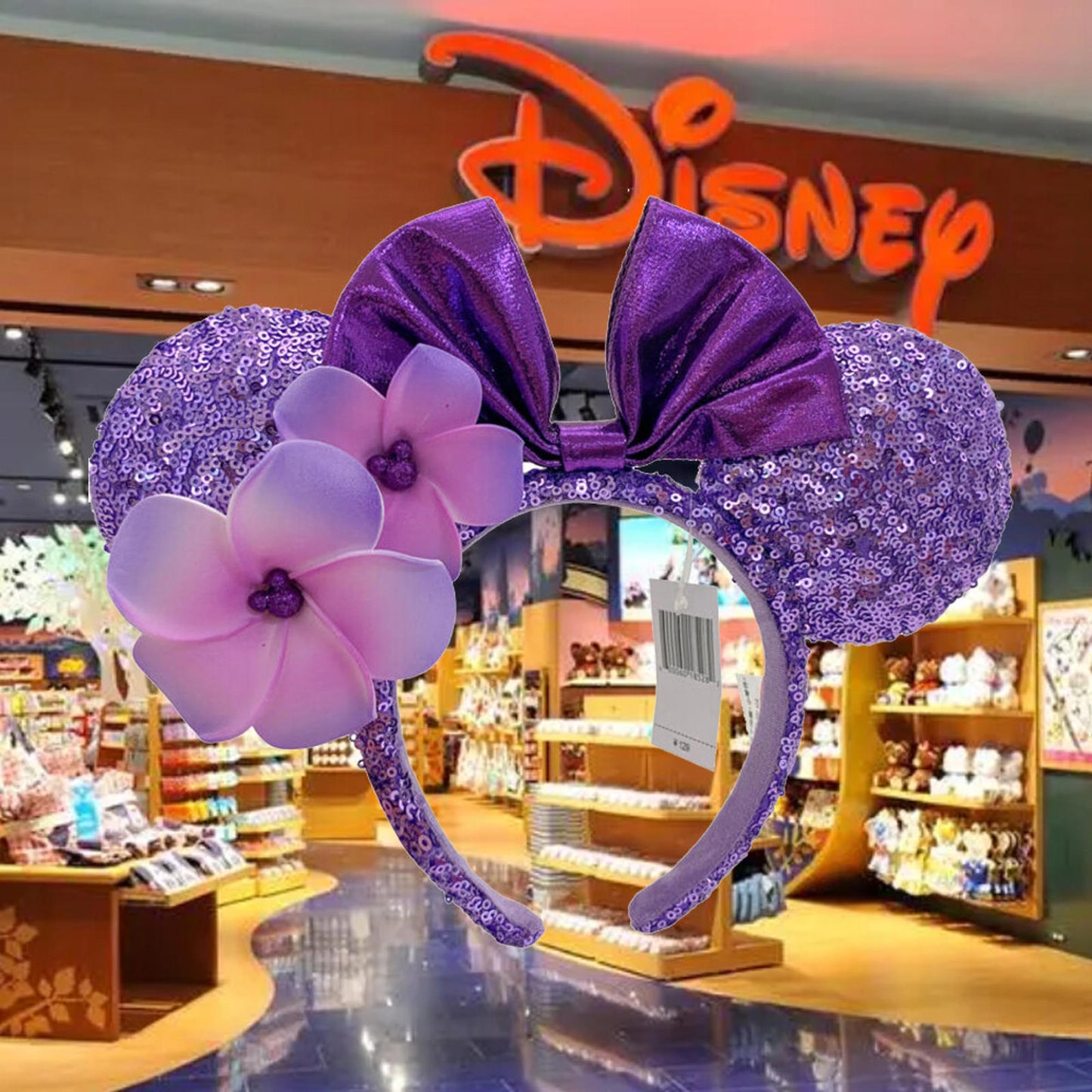 Purple Flower Plumeria Minnie Ears Aulani Hawaii Headband