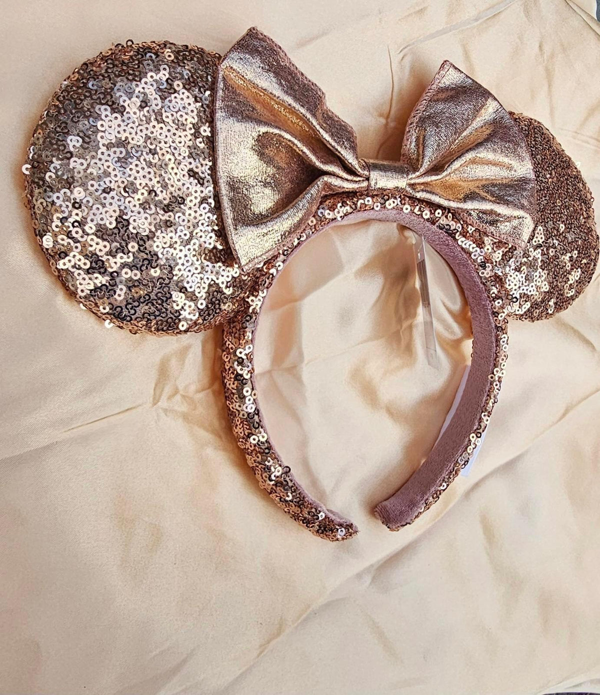 Rose Gold Sequin Bow Minnie Ears Headband Sparkly Bling NWT