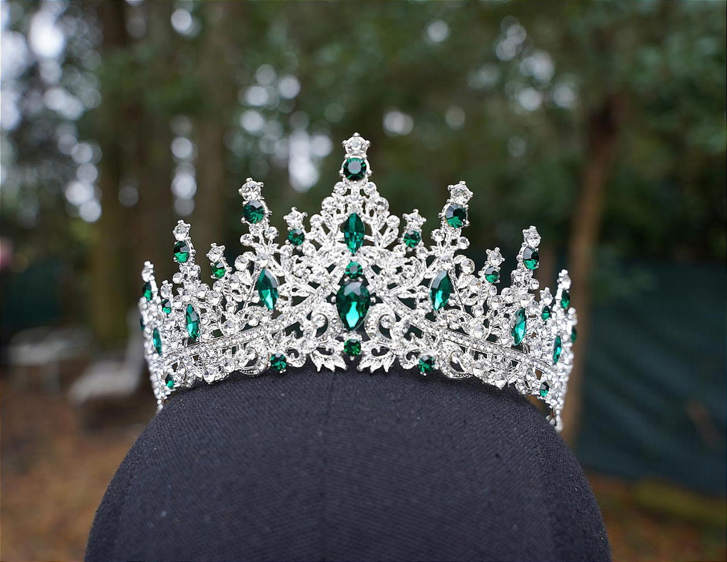 Icy Teal Green Crystal Silver Crown Tiara, Princess Tiara, Wedding Bridal