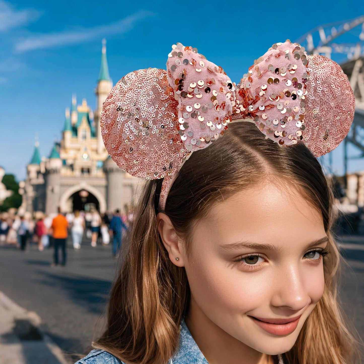 Puffy Rose Gold Sequin Minnie Mouse Ears Headband Bow