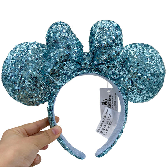 Aqua Blue Minnie Mouse Ears Aqua Blue Sequin Padded Bow Headband Gift