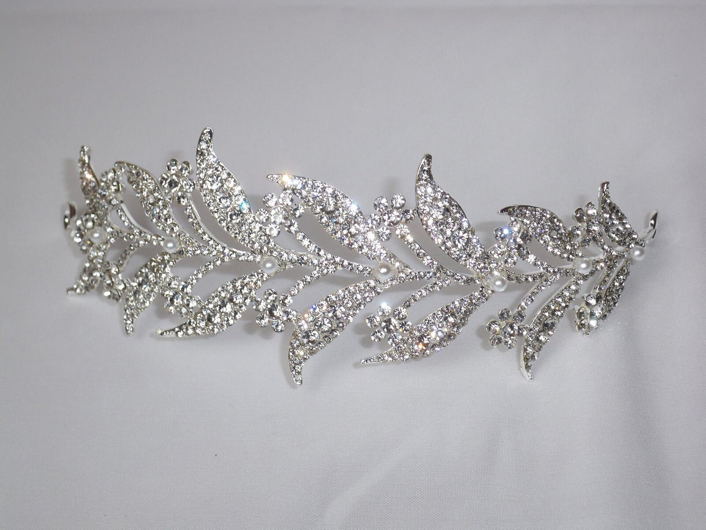 Silver Crystal Laurel Leaf Wedding Hair Tiara Crown: Bridal, Prom, Birthday