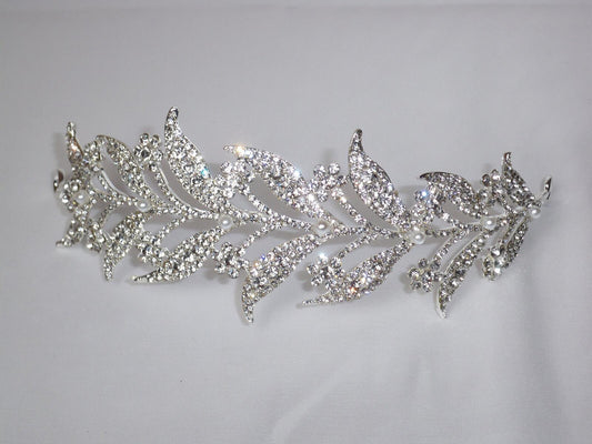 Silver Crystal Laurel Leaf Wedding Hair Tiara Crown: Bridal, Prom, Birthday