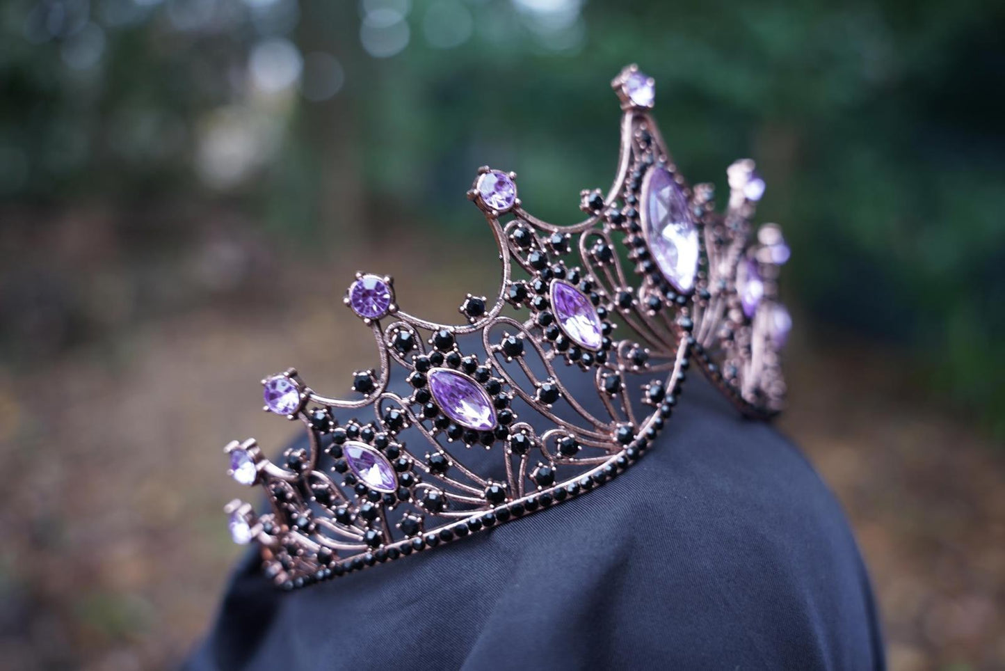 Tiered Purple Crystal Tiara Rose Gold Metal Bridal Crown Birthday Wedding