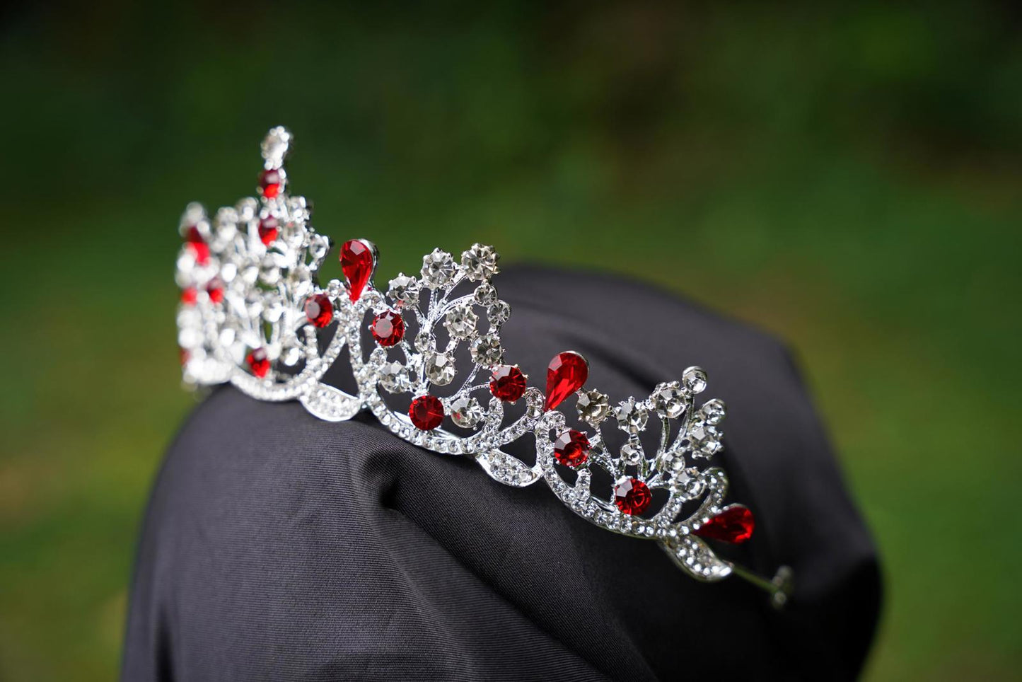 True Red Crystal Tiara Silver Bridal Crown Birthday Wedding Gift Diadem prom