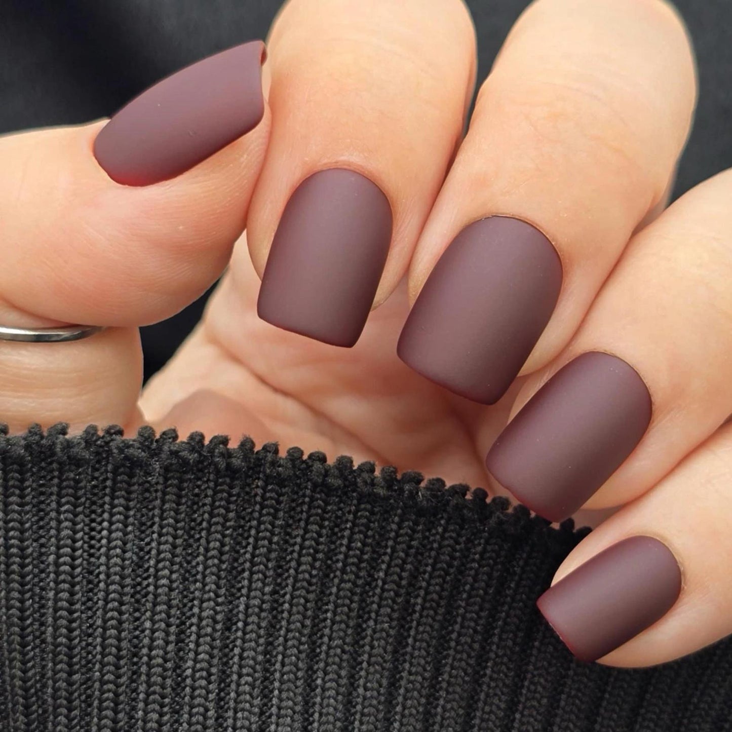 24 Short Press on nail kit w/ glue Dark Matte Wine Burgundy square edgy goth