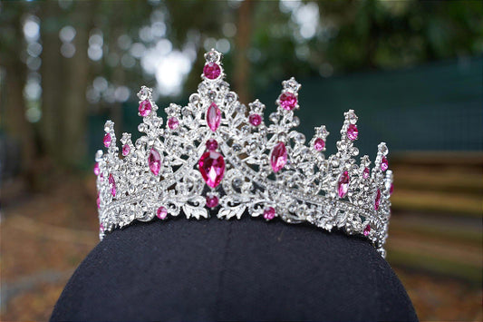 Icy Pink Crystal Silver Crown Tiara, Princess Tiara, Wedding Headband Bridal