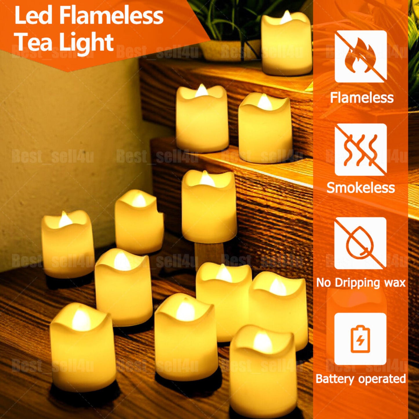 12PCS Flameless LED Tea Lights Votive Candles Lamp Decor Battery Operated Set