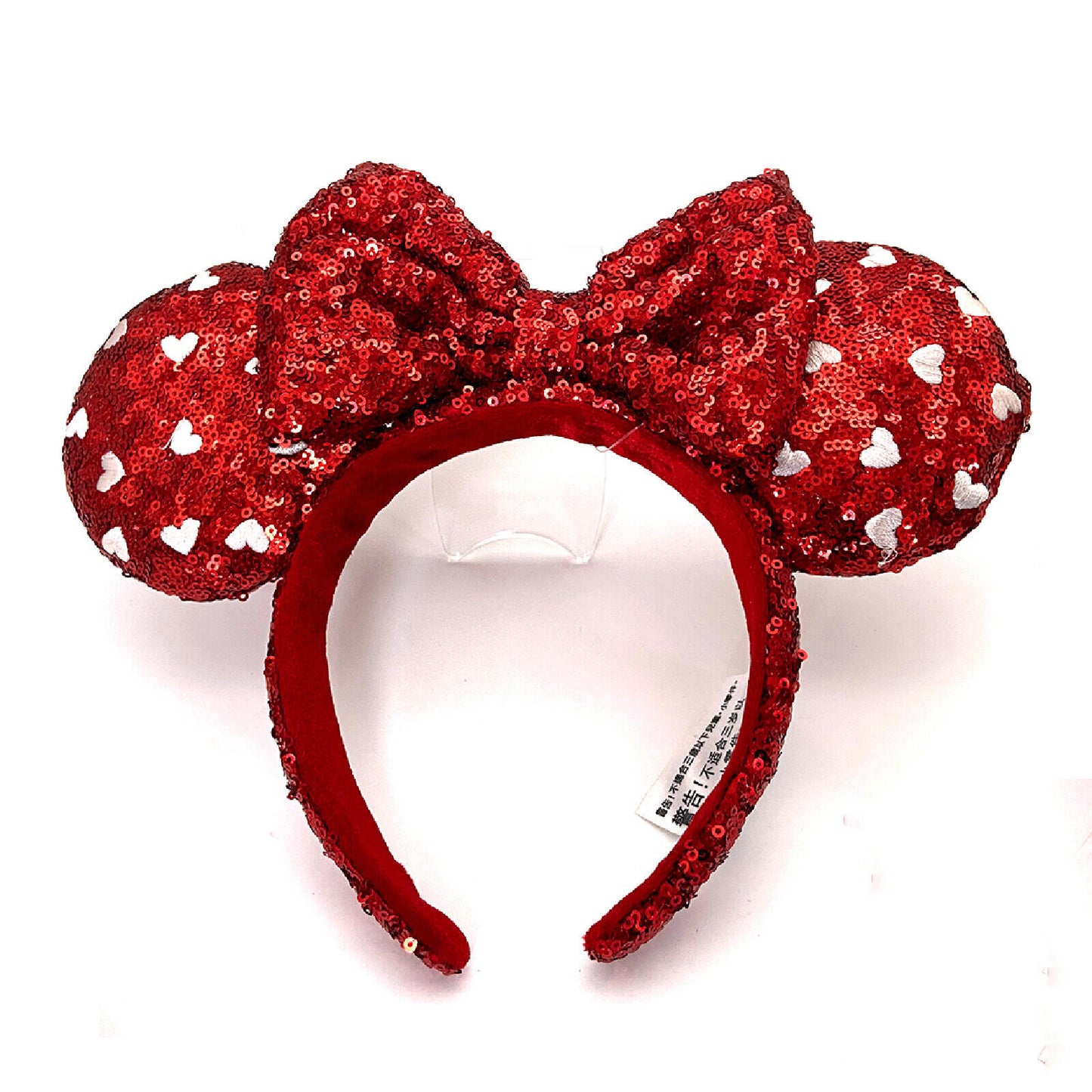 Disney Parks Red Heart Sequin Bow Valentine's Day Mickey Minnie Ears Headband