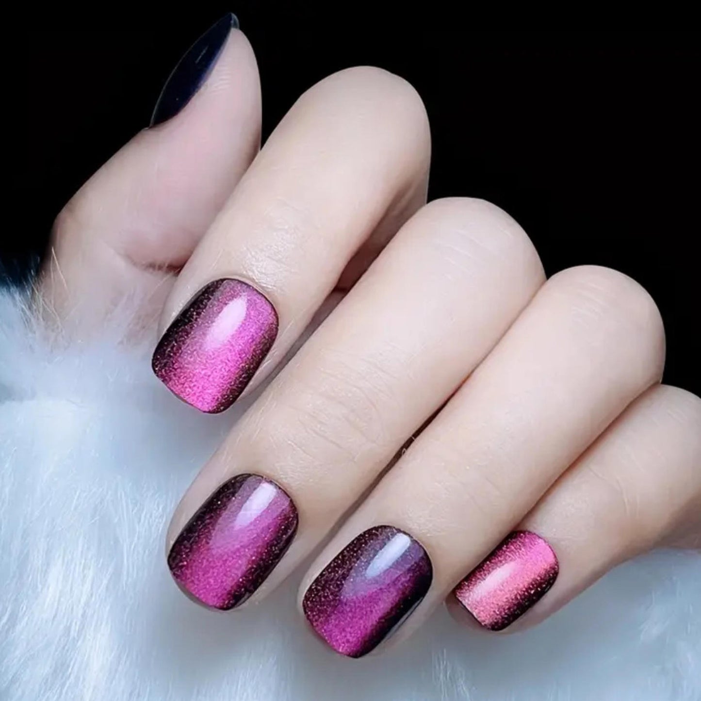 SHORT *CAT EYE CYBER PURPLE* Full Cover 24 Square Nail Tips Press On Glue Set!