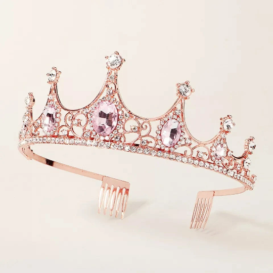 Rose Gold Tiara Crown Princess Queen smaller demure headdress jewelry bridal cosplay diadem pink birthday quinceanera comb