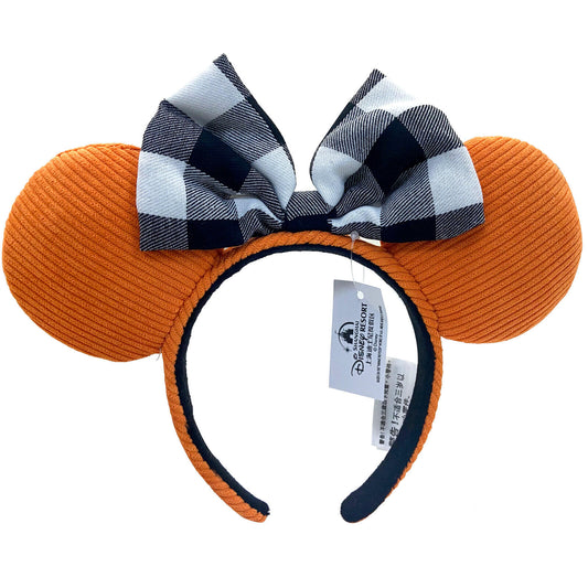 Autumn Disney Orange Corduroy Minnie Mouse Ears Headband with Black and White