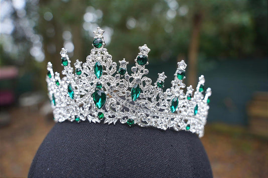Icy Teal Green Crystal Silver Crown Tiara, Princess Tiara, Wedding Bridal