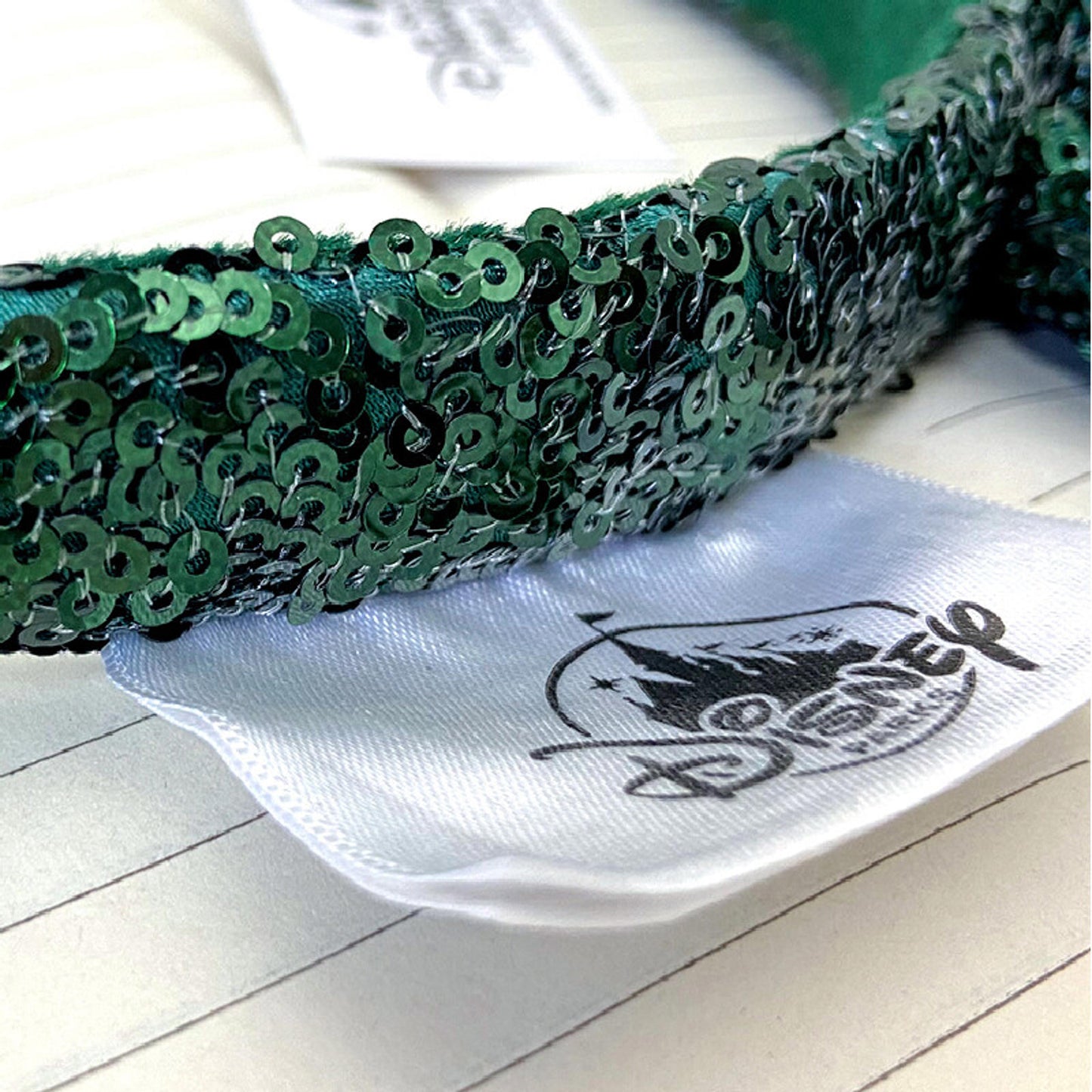 Disney Parks Green Sequins Exclusive Tokyo TDR Ears Headband Black Bow