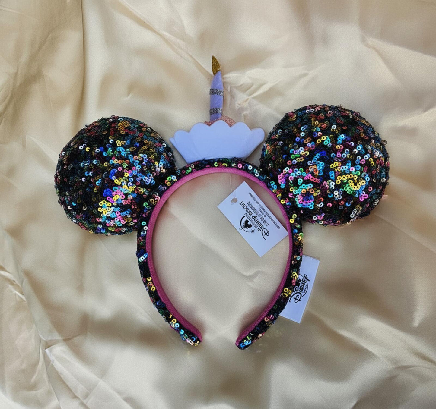 Happy Birthday Minnie Mickey Ears Cupcake Cake Sequined Headband