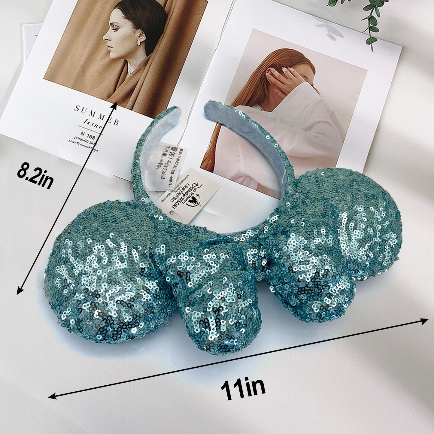 Aqua Blue Minnie Mouse Ears Aqua Blue Sequin Padded Bow Headband Gift