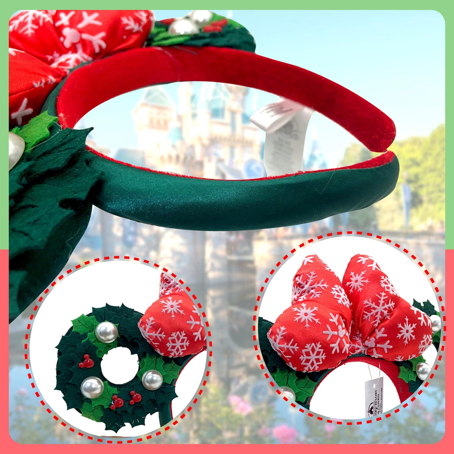Disney Parks Ears Minnie Christmas Holiday Pearl 2021 Wreath Bow Headband